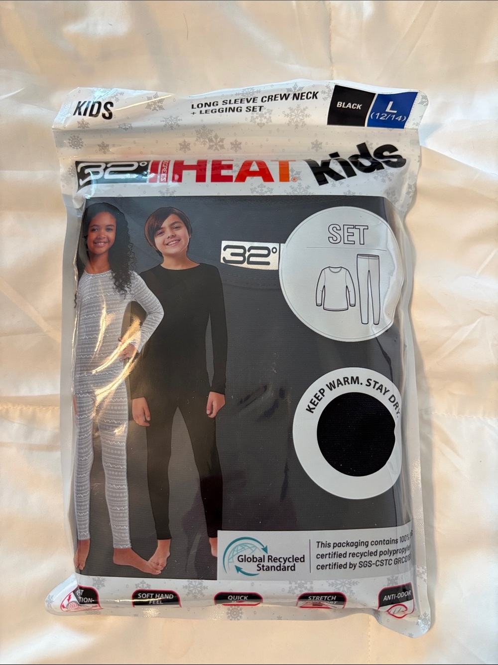 32 Degrees Kids Black Long Sleeve Crew Neck & Leggings Sz L